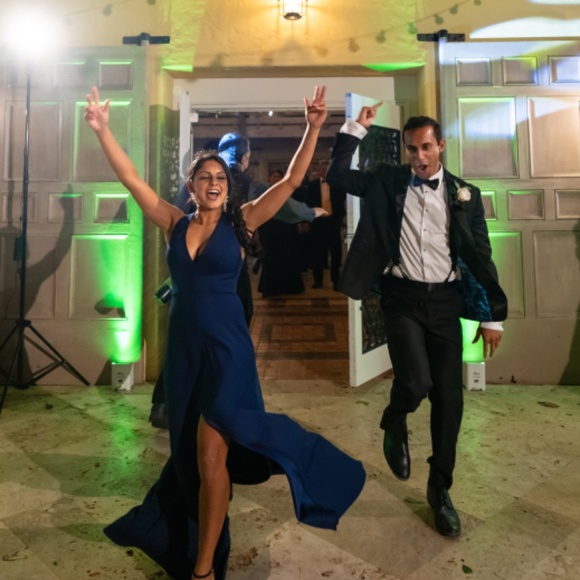 Jenny Yoo Margot V-neck Knit Crepe Gown In Midnight - Picture 3 of 3